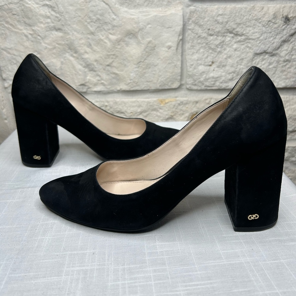 Cole Haan Suede Pump Heels Size 8B Womens Black Chunky Heel 3 1/2” Heel